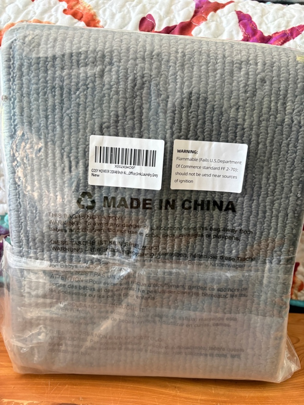 Gray Ribbed Door Mat 20x48 Inch Soft Absorbent Entry Rug - Picture 2 of 2